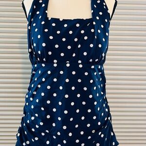Lands' End Blue One Piece Swimsuit with Polka Dots